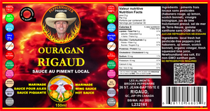 Image of the Peppermaster Local Pepper Sauce, Ouragan Rigaud, label. 